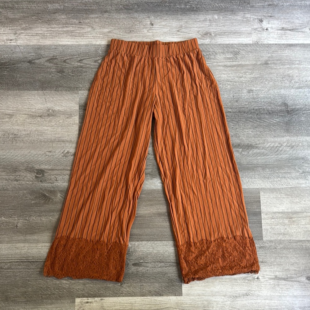 Zara Orange Striped Wide-Leg Pants